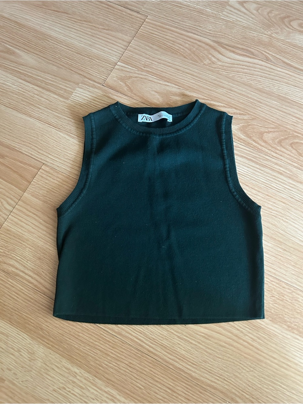 Zara Dark Forest Green Ribbed Cropped Top Large